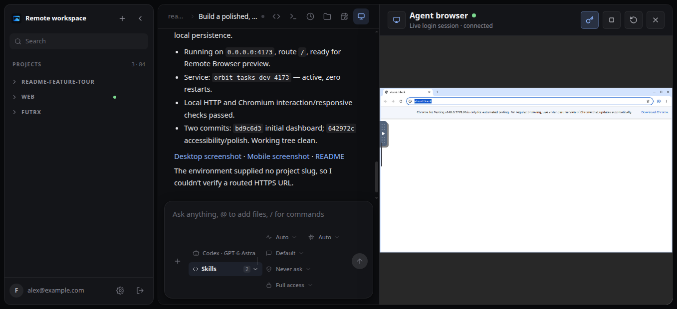 A Chromium session shared between the Remote agent and user